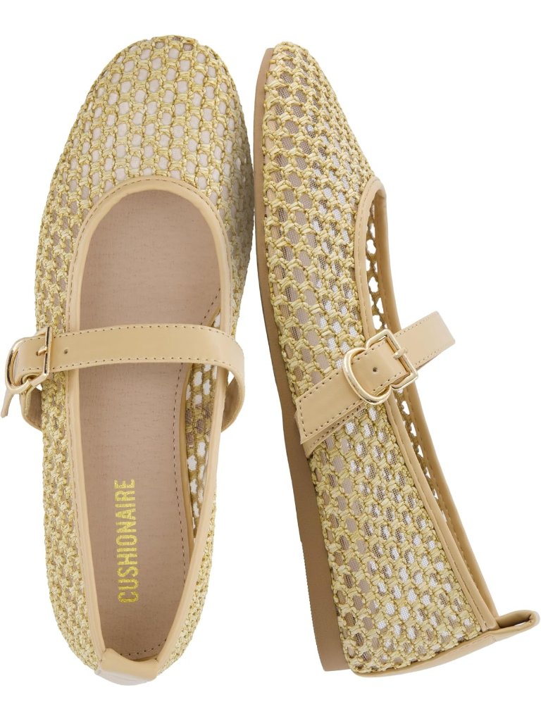 Women's Natural Breathable Adjustable Buckle Strap Mesh Mary Jane Ballet Flats